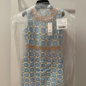 Floral Sleeveless Dress with Blue and Yellow Pattern